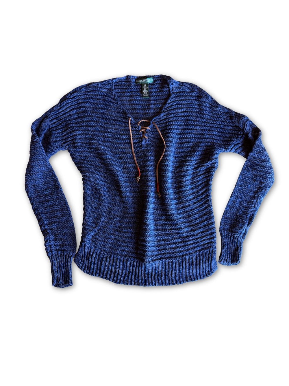 Vintage Ralph Lauren Navy Blue Lace Up V-Neck Knit Sweater